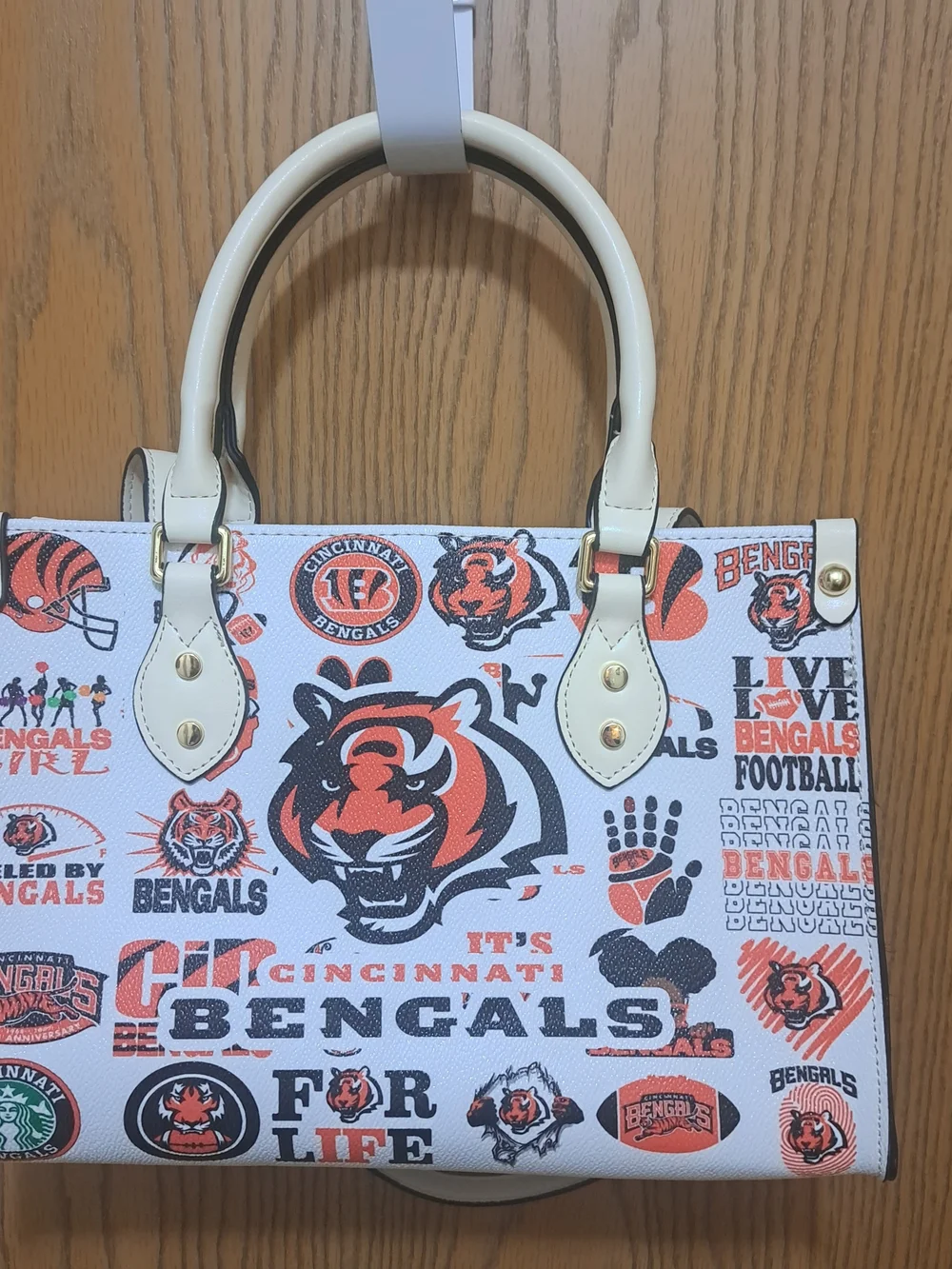 Cincinnati Bengals Starbucks Graphic Satchel/ Shoulder Bag in White/Orange Black